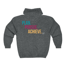 Load image into Gallery viewer, &quot;Plan. Pursue. Achieve.&quot; | Unisex Heavy Blend™ Full Zip Hooded Sweatshirt
